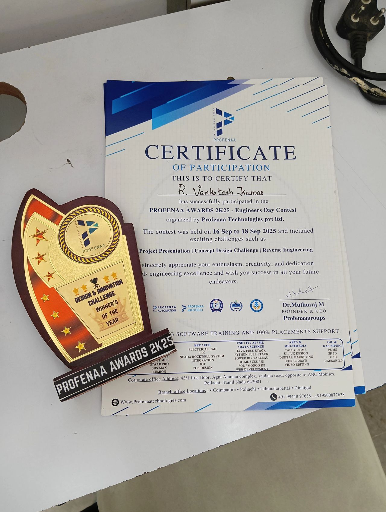 Profenaa Infotech Certificate